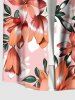 Plus Size Flower Leaf Branch Print Hawaii Button Pocket Shirt For Men -  