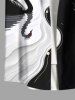 Plus Size Contrast Colorblock Two Tone Swan Print Hawaii Button Pocket Shirt For Men -  