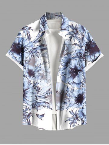 Plus Size Flowers Leaf Print Buttons Pocket Hawaii Shirt For Men - WHITE - 2XL