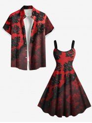 Halloween 3D Ombre Vintage Flower Print Plus Size Matching Outfit For Couples -  