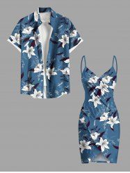 Ombre Flower Leaf Print Plus Size Matching Hawaii Beach Outfit For Couples -  