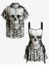 Tenue d'Halloween grande taille à imprimé squelette et tête de mort pour couple - Gris Clair 