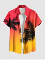 Plus Size Coconut Tree Ombre Colorblock Print Buttons Pocket Hawaii Shirt For Men -  