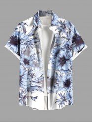 Plus Size Flowers Leaf Print Buttons Pocket Hawaii Shirt For Men -  