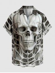 Chemise grande taille à boutons et poches pour homme, motif squelette et tête de mort, pour Halloween - Gris Clair 4XL