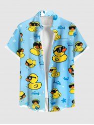Plus Size Ducks Fish Star Print Buttons Pocket Hawaii Shirt For Men -  