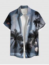 Plus Size Coconut Tree Sea Moon Ombre Galaxy Print Hawaii Button Pocket Shirt For Men -  