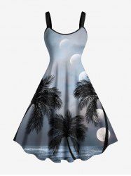 Plus Size Coconut Tree Sea Moon Ombre Galaxy Print Hawaii A Line Tank Dress -  
