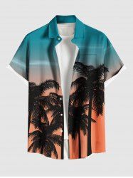 Chemise à poches boutonnées grande taille pour homme, imprimée ciel ombré et cocotiers, style hawaïen - Vert S