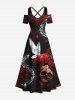 Tenue assortie grande taille pour couple, motif tête de mort, fleurs, papillons, mille-pattes, Halloween - Noir 