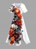 Halloween Skulls Rose Flowers Print Plus Size Matching Outfit For Couples -  