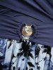 Plus Size Flowers Tie Dye Print Ruched Shell Buckle Cold Shoulder High Low Tank Dress -  