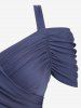 Plus Size Flowers Tie Dye Print Ruched Shell Buckle Cold Shoulder High Low Tank Dress -  