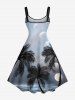 Plus Size Coconut Tree Sea Moon Ombre Galaxy Print Hawaii A Line Tank Dress -  