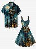 Plus Size Skull Monster Moon Galaxy Castle Print Halloween A Line Tank Dress -  