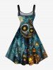 Robe trapèze grande taille à imprimé crâne, monstre, lune, galaxie, château, Halloween - Vert profond M