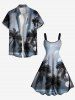 Plus Size Coconut Tree Sea Moon Ombre Galaxy Print Hawaii A Line Tank Dress -  