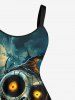 Plus Size Skull Monster Moon Galaxy Castle Print Halloween A Line Tank Dress -  