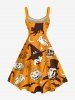 Plus Size Pumpkin Cat Skull Ghost Bat Wizard Spider Web Print Halloween A Line Tank Dress -  