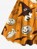 Plus Size Pumpkin Cat Skull Ghost Bat Wizard Spider Web Print Halloween A Line Tank Dress -  