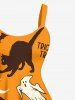 Plus Size Pumpkin Cat Skull Ghost Bat Wizard Spider Web Print Halloween A Line Tank Dress -  