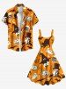 Plus Size Pumpkin Cat Skull Ghost Bat Wizard Spider Web Print Halloween A Line Tank Dress -  