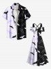 Plus Size Two Tone Bat Print Halloween Cold Shoulder Crisscross A Line Maxi Dress -  