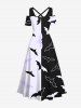 Plus Size Two Tone Bat Print Halloween Cold Shoulder Crisscross A Line Maxi Dress -  
