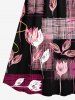 Plus Size Line Braided Plaid Flower Print Hawaii Surplice A Line Cami Dress -  