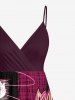 Plus Size Line Braided Plaid Flower Print Hawaii Surplice A Line Cami Dress -  
