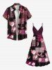 Robe caraco trapèze hawaïenne à imprimé floral et à carreaux tressés grande taille - Rouge 1X