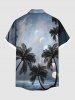 Plus Size Coconut Tree Sea Moon Ombre Galaxy Print Hawaii Button Pocket Shirt For Men -  