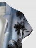 Plus Size Coconut Tree Sea Moon Ombre Galaxy Print Hawaii Button Pocket Shirt For Men -  
