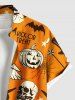 Plus Size Pumpkin Cat Skull Ghost Bat Wizard Spider Web Print Halloween Button Pocket Shirt For Men -  