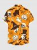 Plus Size Pumpkin Cat Skull Ghost Bat Wizard Spider Web Print Halloween Button Pocket Shirt For Men -  