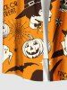 Plus Size Pumpkin Cat Skull Ghost Bat Wizard Spider Web Print Halloween Button Pocket Shirt For Men -  