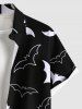 Plus Size Two Tone Bat Print Halloween Button Pocket Shirt For Men -  