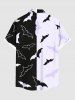 Plus Size Two Tone Bat Print Halloween Button Pocket Shirt For Men -  