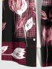 Plus Size Line Braided Plaid Flower Print Hawaii Button Pocket Shirt For Men -  