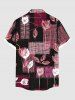 Plus Size Line Braided Plaid Flower Print Hawaii Button Pocket Shirt For Men -  