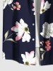 Plus Size Flower Leaf Print Hawaii Button Pocket Shirt For Men -  