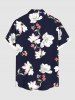 Plus Size Flower Leaf Print Hawaii Button Pocket Shirt For Men -  