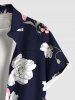 Plus Size Flower Leaf Print Hawaii Button Pocket Shirt For Men -  