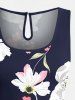 Plus Size Flower Leaf Print Hawaii Drawstring Pocket Romper -  