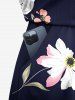 Plus Size Flower Leaf Print Hawaii Drawstring Pocket Romper -  