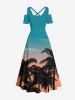 Robe longue grande taille à imprimé ciel ombré cocotier hawaïen, épaules dénudées et croisée trapèze - Vert 4X
