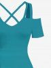 Robe longue grande taille à imprimé ciel ombré cocotier hawaïen, épaules dénudées et croisée trapèze - Vert 4X