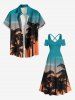 Robe longue grande taille à imprimé ciel ombré cocotier hawaïen, épaules dénudées et croisée trapèze - Vert 4X