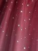 Plus Size Stars Silver Stamping Ombre Print Mesh Twist Ruffles Ruched Flare Sleeves Top -  