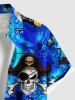 Chemise grande taille à boutons et poches pour homme, motif tête de mort, bateau pirate, gouvernail, croisière, Halloween - Bleu Ciel 5XL